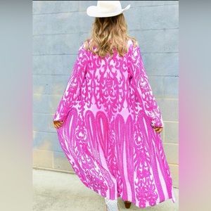 PINK SEQUINS ON BEIGE MESH KIMONO CARDIGAN LONG LIMITED EDITION DUSTER